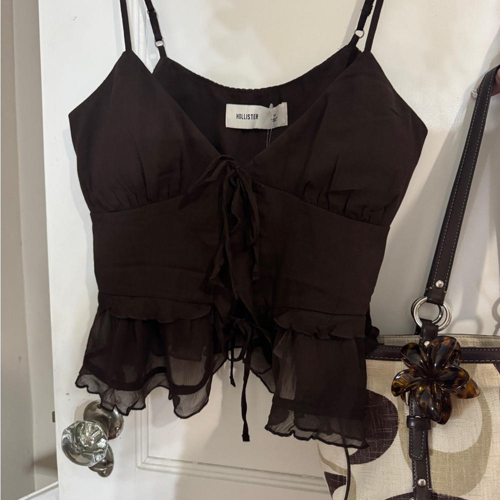 Y2K Hollister Brown Ruffle Tie-Front Cami